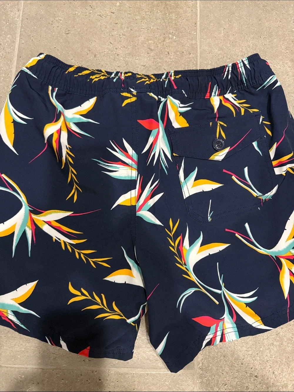 J. Crew Navy Tropical Floral Print Swim Trunks